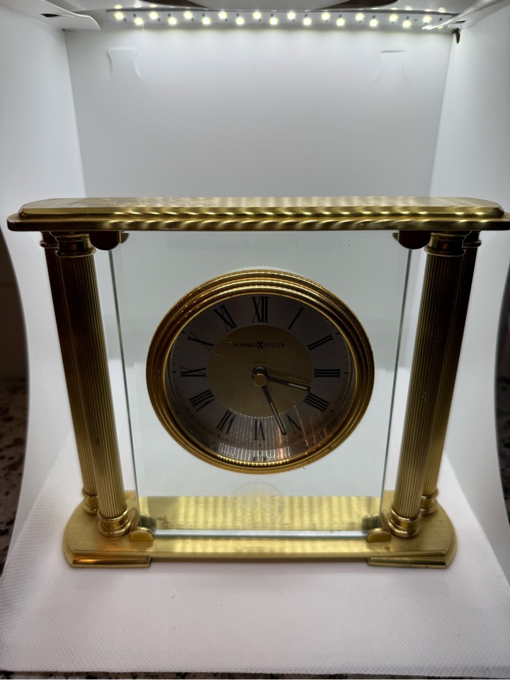 Howard Miller Gold Glass Mantel Clock - Classic Roman Dial
